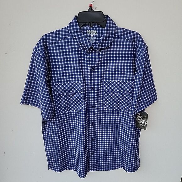 RACKS & REELS Button Up Shirt UPF 50 LENS CLOTH Men Sz M Blue Plaid Shrt Sleeve - Picture 2 of 7